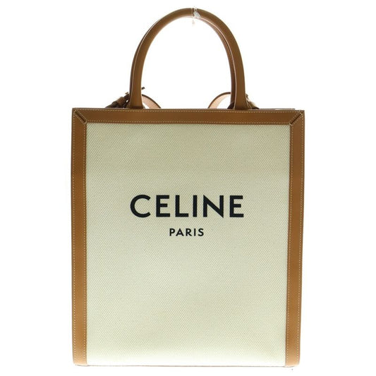 Celine Vertical Cabas 2WAY Bag Tote Handbag Shoulder Bag Canvas And Leather