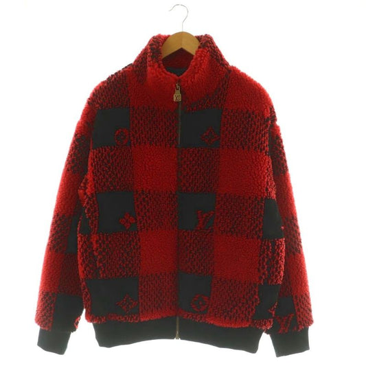 Louis Vuitton Damier Fleece Jacket Blouson Outerwear Zip Up Logo S Red Black NR