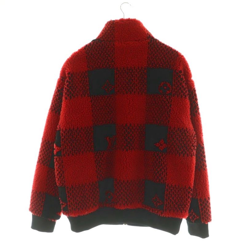 Louis Vuitton Damier Fleece Jacket Blouson Outerwear Zip Up Logo S Red Black NR