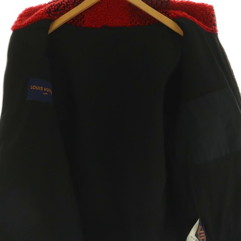 Louis Vuitton Damier Fleece Jacket Blouson Outerwear Zip Up Logo S Red Black NR