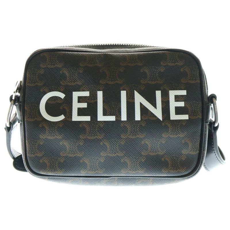 Celine Triomphe Logo Medium Messenger Bag Shoulder Bag Mini Bag Black And Brown