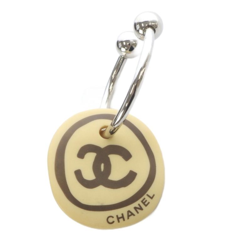 Chanel Vintage Craft Design Coco Mark Key Ring Key Holder Ivory YO27 - OH