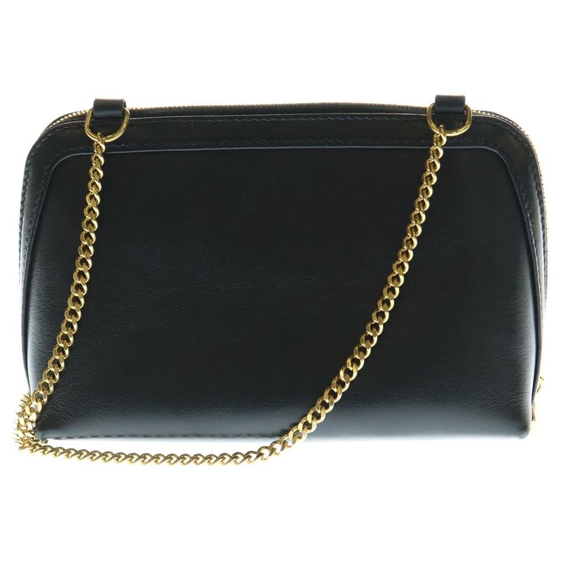 Celine Cuir Triomphe Chain Shoulder Bag Mini Bag Black Leather Gold Hardware