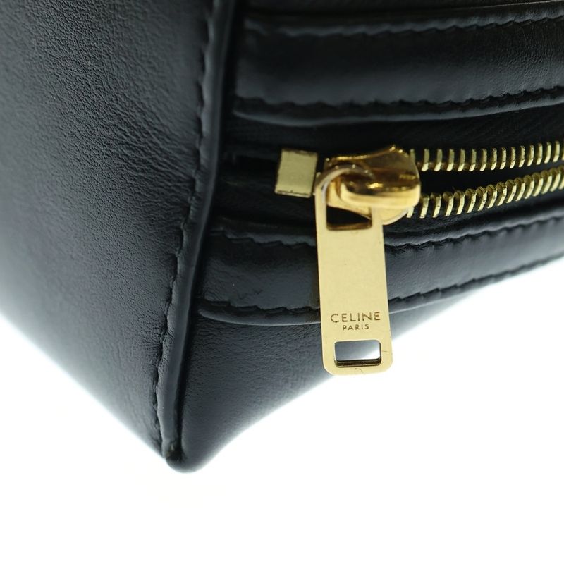 Celine Cuir Triomphe Chain Shoulder Bag Mini Bag Black Leather Gold Hardware