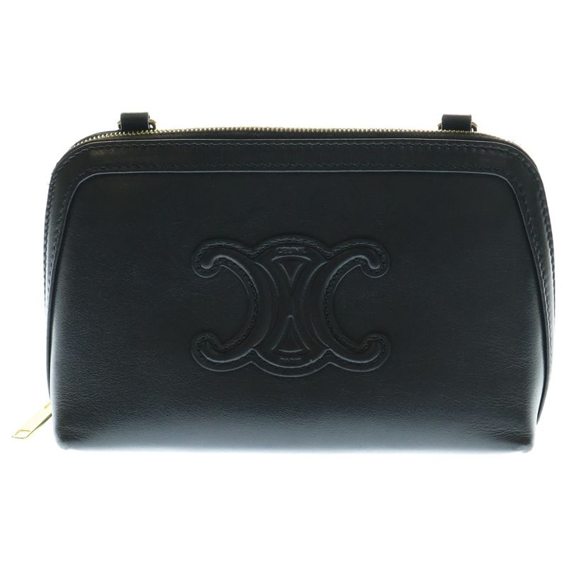 Celine Cuir Triomphe Chain Shoulder Bag Mini Bag Black Leather Gold Hardware