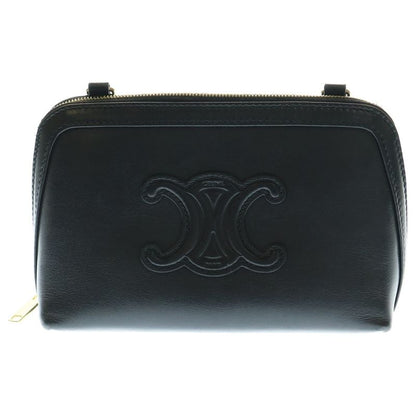 Celine Cuir Triomphe Chain Shoulder Bag Mini Bag Black Leather Gold Hardware