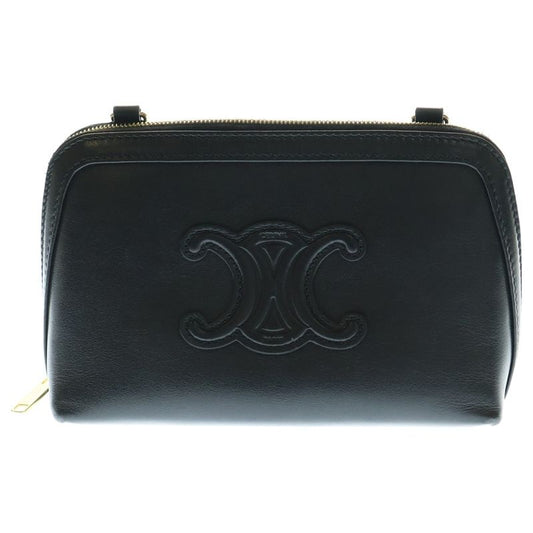 Celine Cuir Triomphe Chain Shoulder Bag Mini Bag Black Leather Gold Hardware