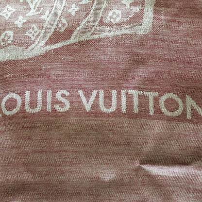 Louis Vuitton Monogram Trompe L'oeil Petite Mal Shawl Scarf Cashmere Silk Red