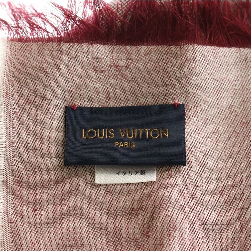 Louis Vuitton Monogram Trompe L'oeil Petite Mal Shawl Scarf Cashmere Silk Red