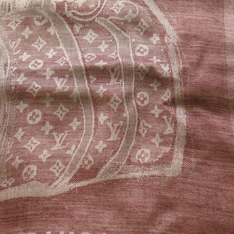 Louis Vuitton Monogram Trompe L'oeil Petite Mal Shawl Scarf Cashmere Silk Red