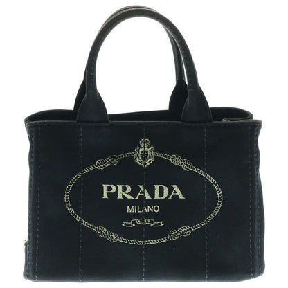 Prada Canapa 2WAY Bag Logo Triangle Plate Handbag Shoulder Bag Black Canvas