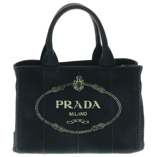 Prada Canapa 2WAY Bag Logo Triangle Plate Handbag Shoulder Bag Black Canvas