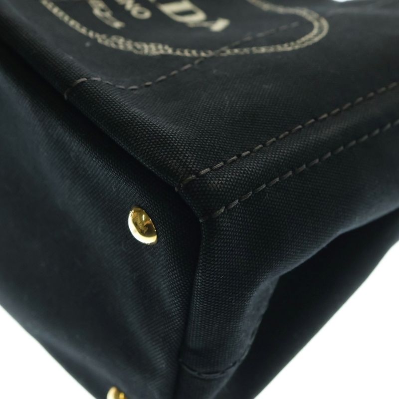 Prada Canapa 2WAY Bag Logo Triangle Plate Handbag Shoulder Bag Black Canvas