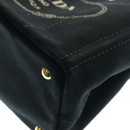 Prada Canapa 2WAY Bag Logo Triangle Plate Handbag Shoulder Bag Black Canvas