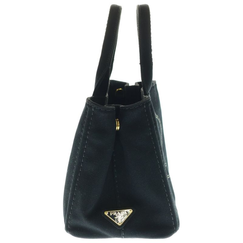 Prada Canapa 2WAY Bag Logo Triangle Plate Handbag Shoulder Bag Black Canvas
