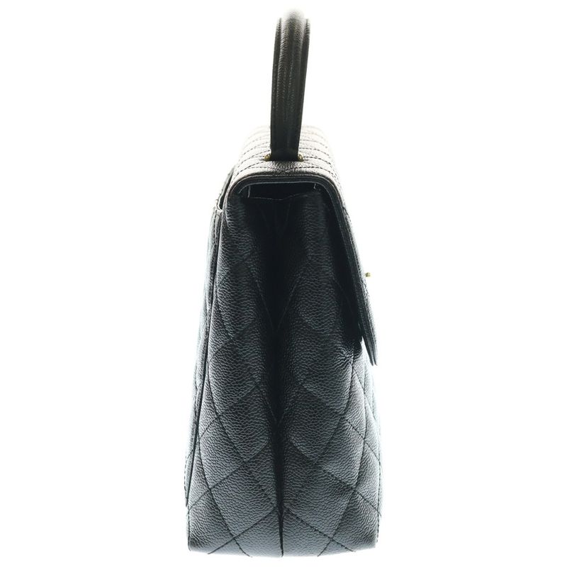 Chanel Matelasse Top Handle Handbag Black Caviar Skin Gdhardware A12397