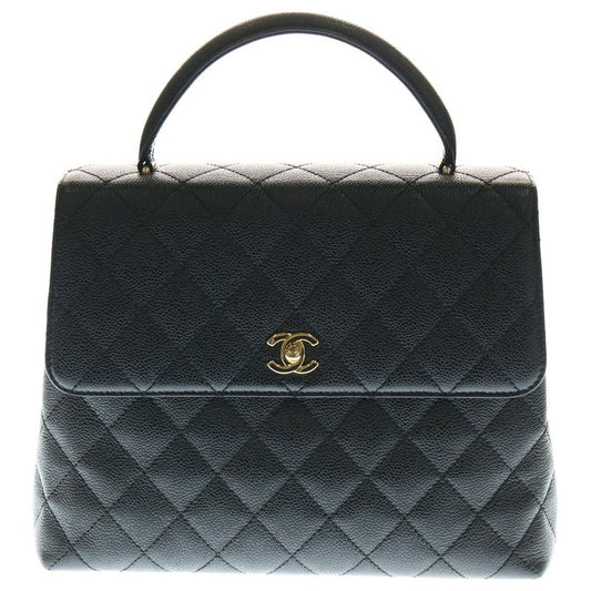 Chanel Matelasse Top Handle Handbag Black Caviar Skin Gdhardware A12397