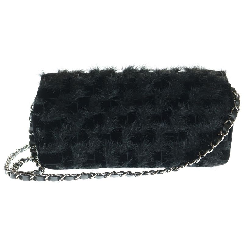 Chanel Coco Mark Velvet Matelasse Chain Shoulder Bag Black 14s
