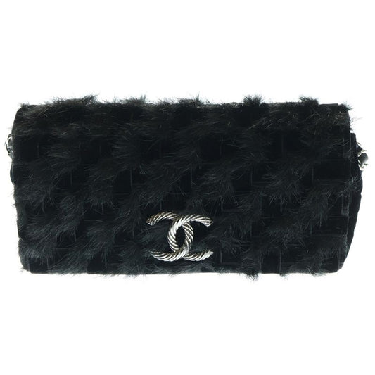 Chanel Coco Mark Velvet Matelasse Chain Shoulder Bag Black 14s
