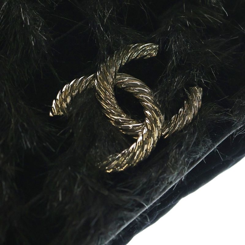 Chanel Coco Mark Velvet Matelasse Chain Shoulder Bag Black 14s