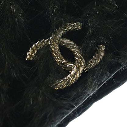 Chanel Coco Mark Velvet Matelasse Chain Shoulder Bag Black 14s