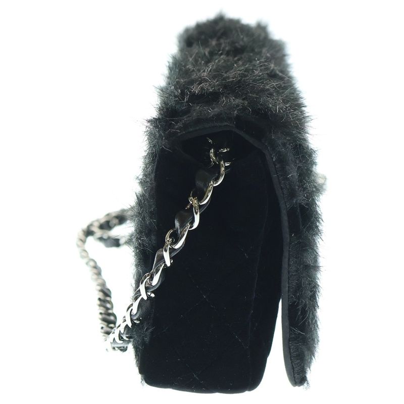 Chanel Coco Mark Velvet Matelasse Chain Shoulder Bag Black 14s