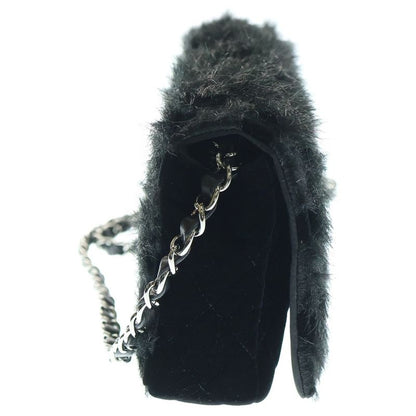 Chanel Coco Mark Velvet Matelasse Chain Shoulder Bag Black 14s