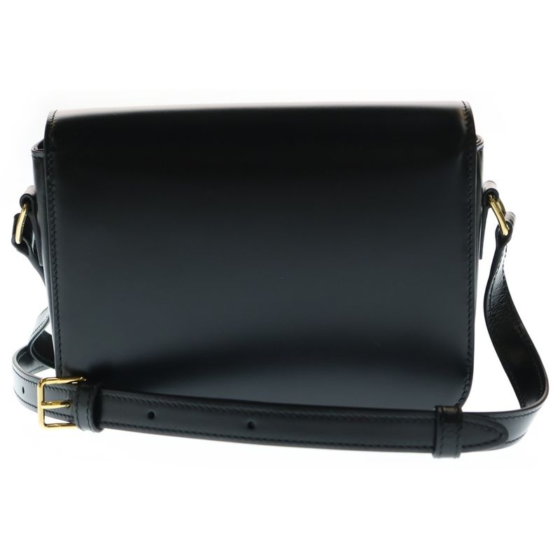 Celine Classic Triomphe Mini Leather Shoulder Bag Gold Hardware Black