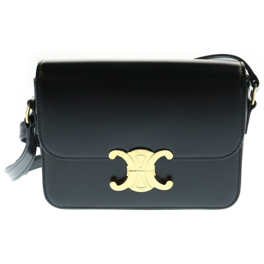 Celine Classic Triomphe Mini Leather Shoulder Bag Gold Hardware Black
