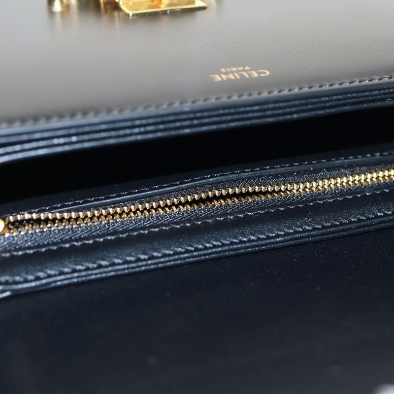 Celine Classic Triomphe Mini Leather Shoulder Bag Gold Hardware Black