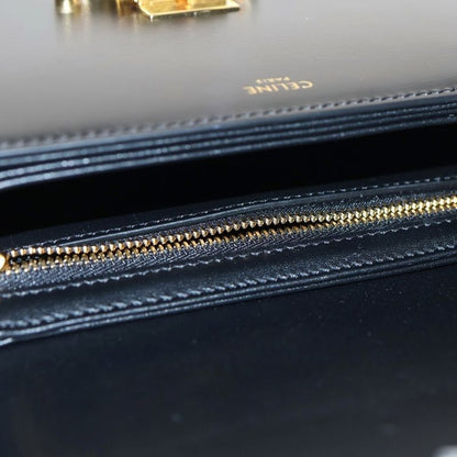 Celine Classic Triomphe Mini Leather Shoulder Bag Gold Hardware Black