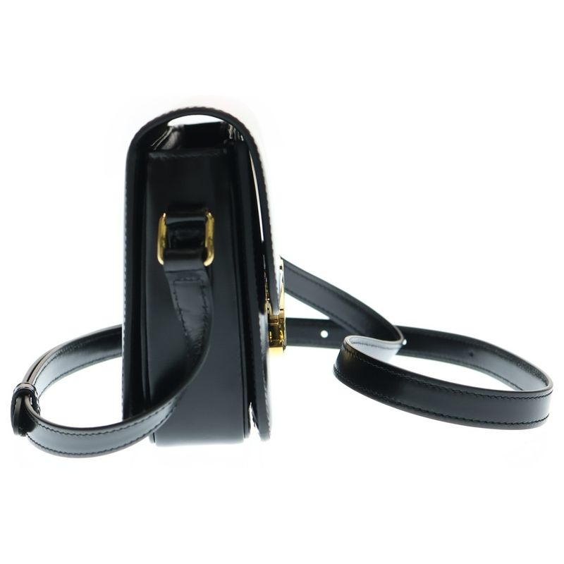 Celine Classic Triomphe Mini Leather Shoulder Bag Gold Hardware Black