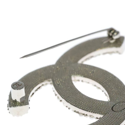 Chanel Coco Mark Rhinestone Brooch Pearl Pin Badge Silver D21V