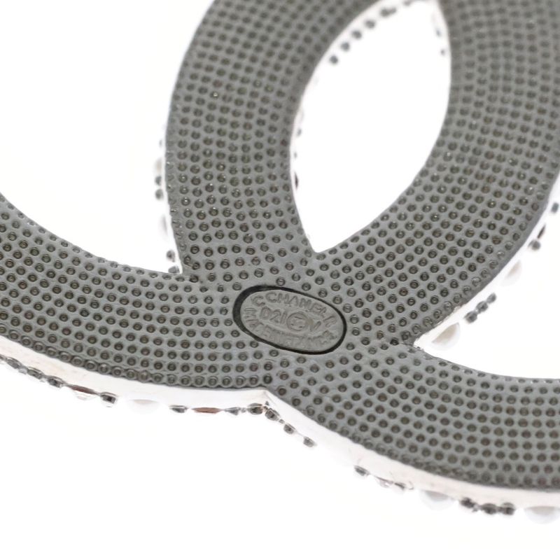 Chanel Coco Mark Rhinestone Brooch Pearl Pin Badge Silver D21V