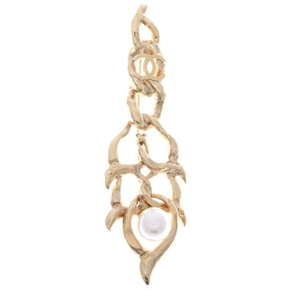 Chanel Coco Mark Pearl Brooch Pin Badge Gold GP