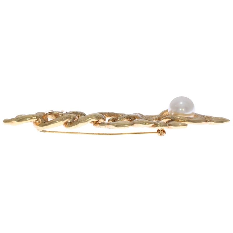 Chanel Coco Mark Pearl Brooch Pin Badge Gold GP