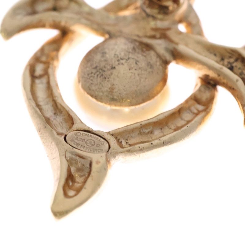 Chanel Coco Mark Pearl Brooch Pin Badge Gold GP