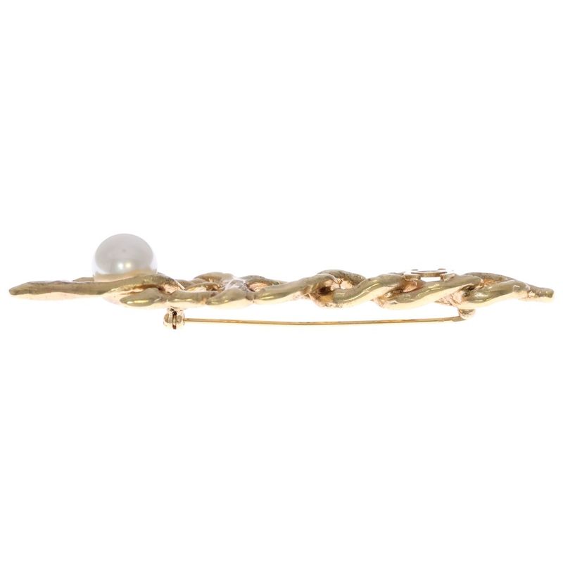 Chanel Coco Mark Pearl Brooch Pin Badge Gold GP
