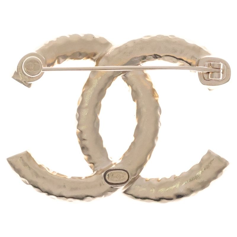 Chanel Coco Mark Faux Pearl Brooch Pin Badge Gold GP
