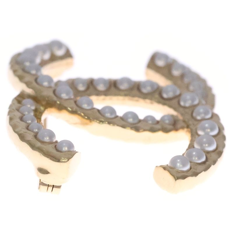 Chanel Coco Mark Faux Pearl Brooch Pin Badge Gold GP