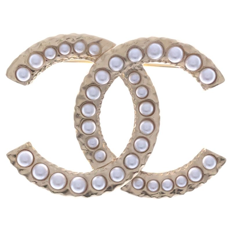 Chanel Coco Mark Faux Pearl Brooch Pin Badge Gold GP