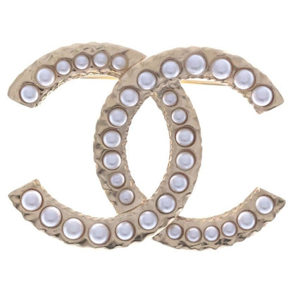 Chanel Coco Mark Faux Pearl Brooch Pin Badge Gold GP