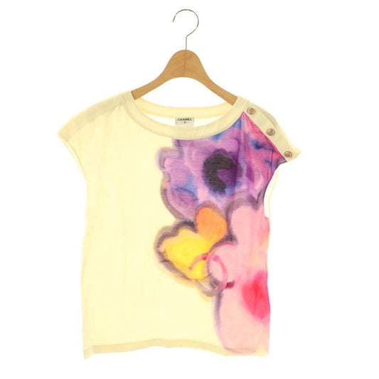 Chanel Watercolor Print Coco Mark Button Cut And Sewn French Sleeves Cotton 36