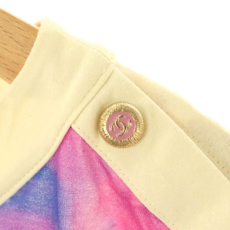 Chanel Watercolor Print Coco Mark Button Cut And Sewn French Sleeves Cotton 36