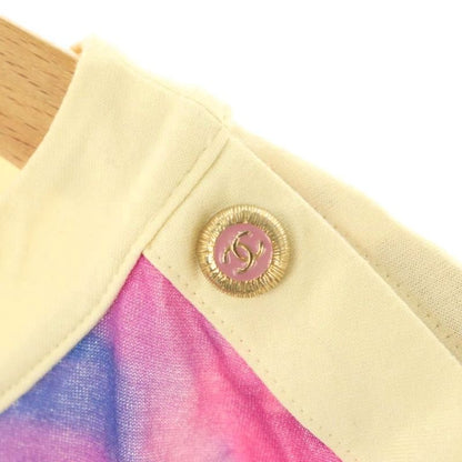 Chanel Watercolor Print Coco Mark Button Cut And Sewn French Sleeves Cotton 36