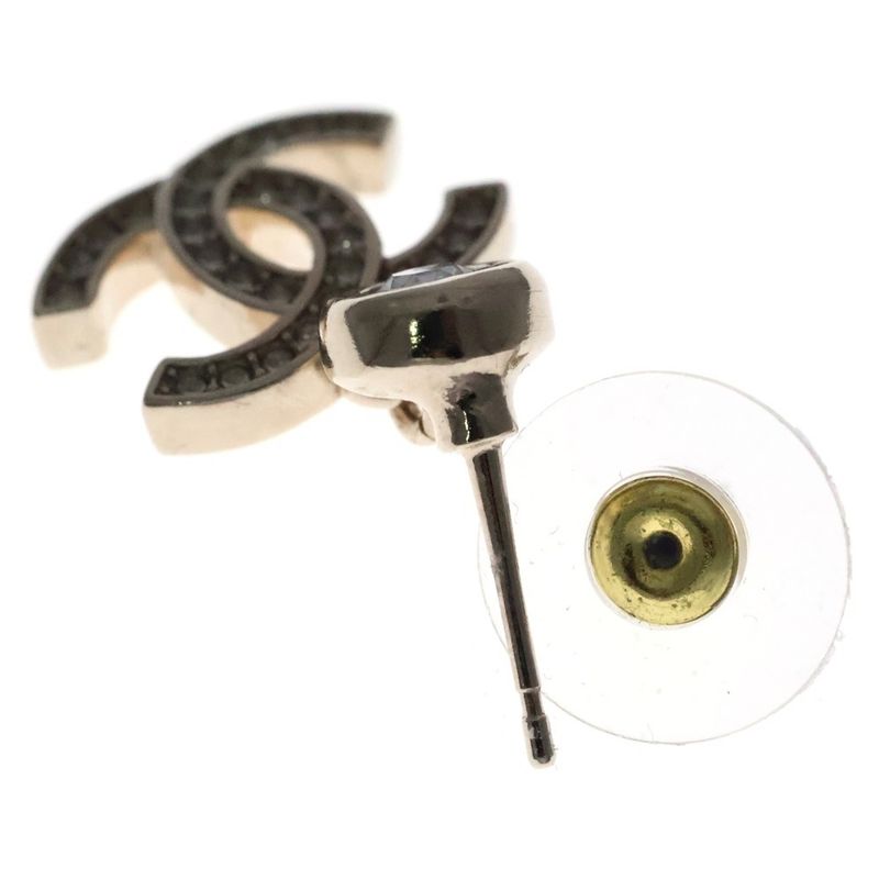 Chanel Coco Rhinestone Earrings Gold GP Abc190 B14706