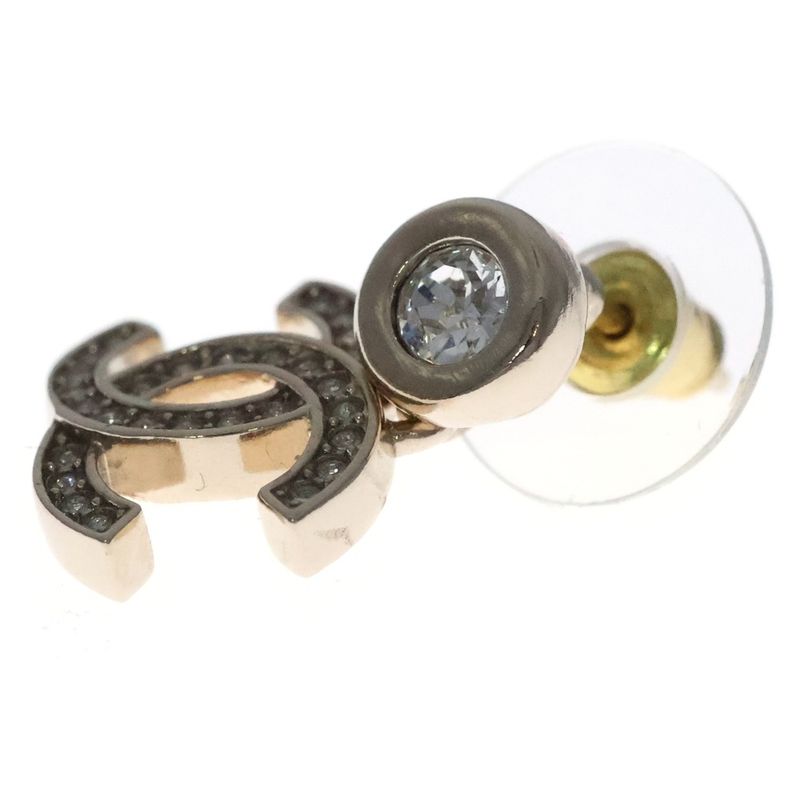 Chanel Coco Rhinestone Earrings Gold GP Abc190 B14706