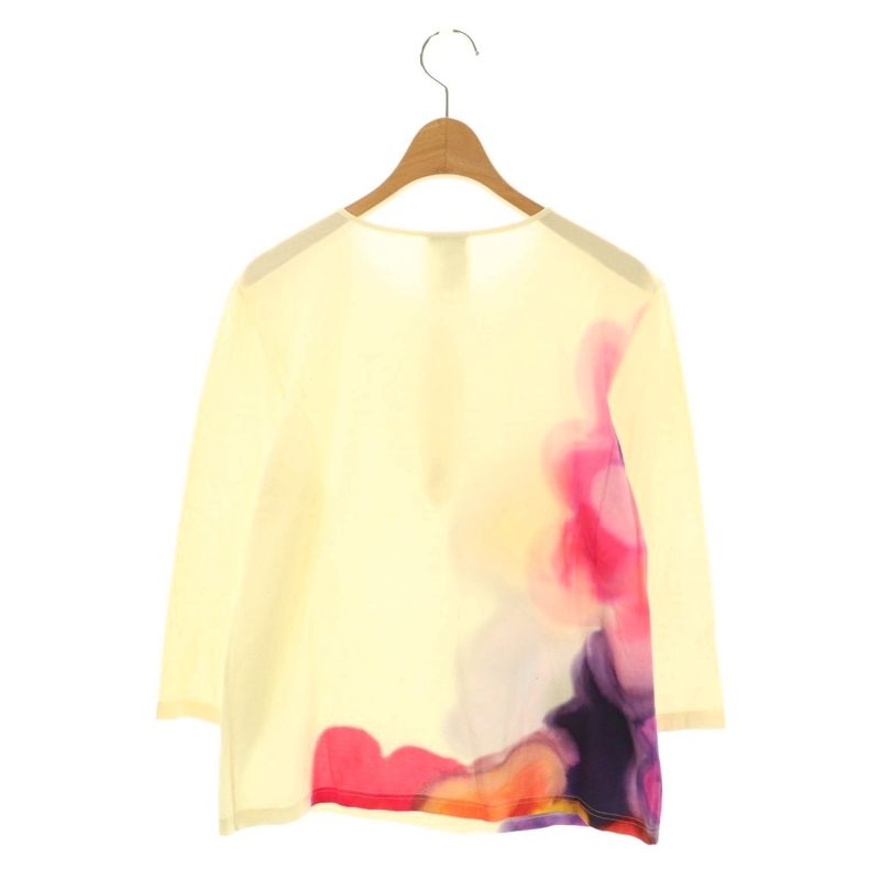 Chanel Watercolor Print Coco Mark Button Henry Neck Cut Sleeve Cotton 40 Cream