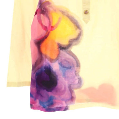 Chanel Watercolor Print Coco Mark Button Henry Neck Cut Sleeve Cotton 40 Cream