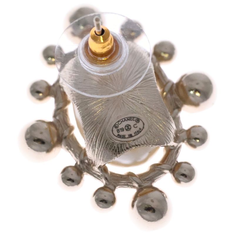 Chanel Coco Mark Rhinestone Earrings White And Gold B19C